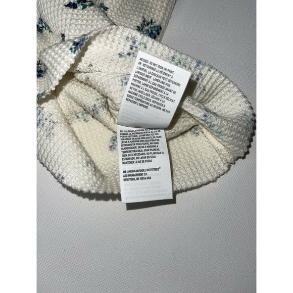 New American Eagle Size XS Logo Pretty Floral Waffle Knit Long Sleeve Thermal XS - Picture 7 of 8